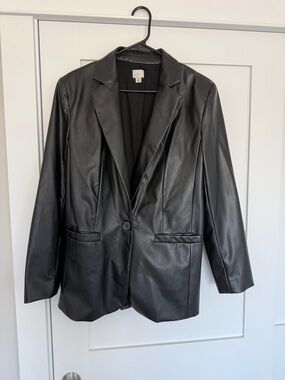 a new day Black Faux Leather Single-Button Blazer